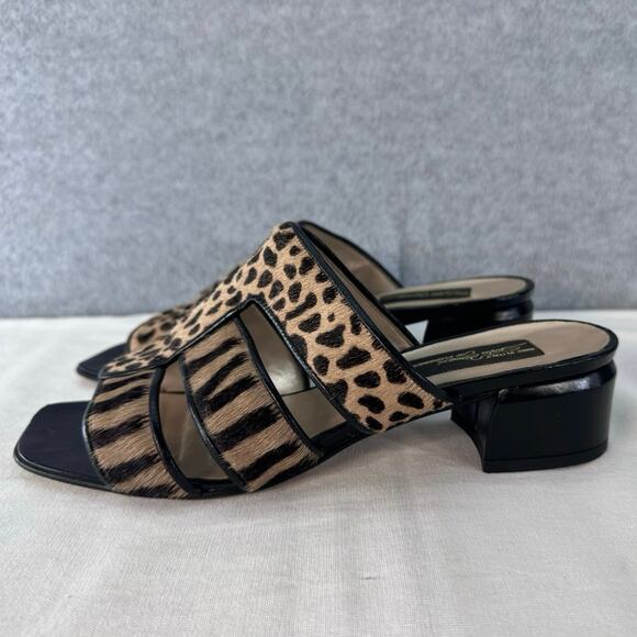 Sesto Meucci Women's sz 9 Animal Print Slip On Slides Sandals Old Money Classic - Picture 4 of 11